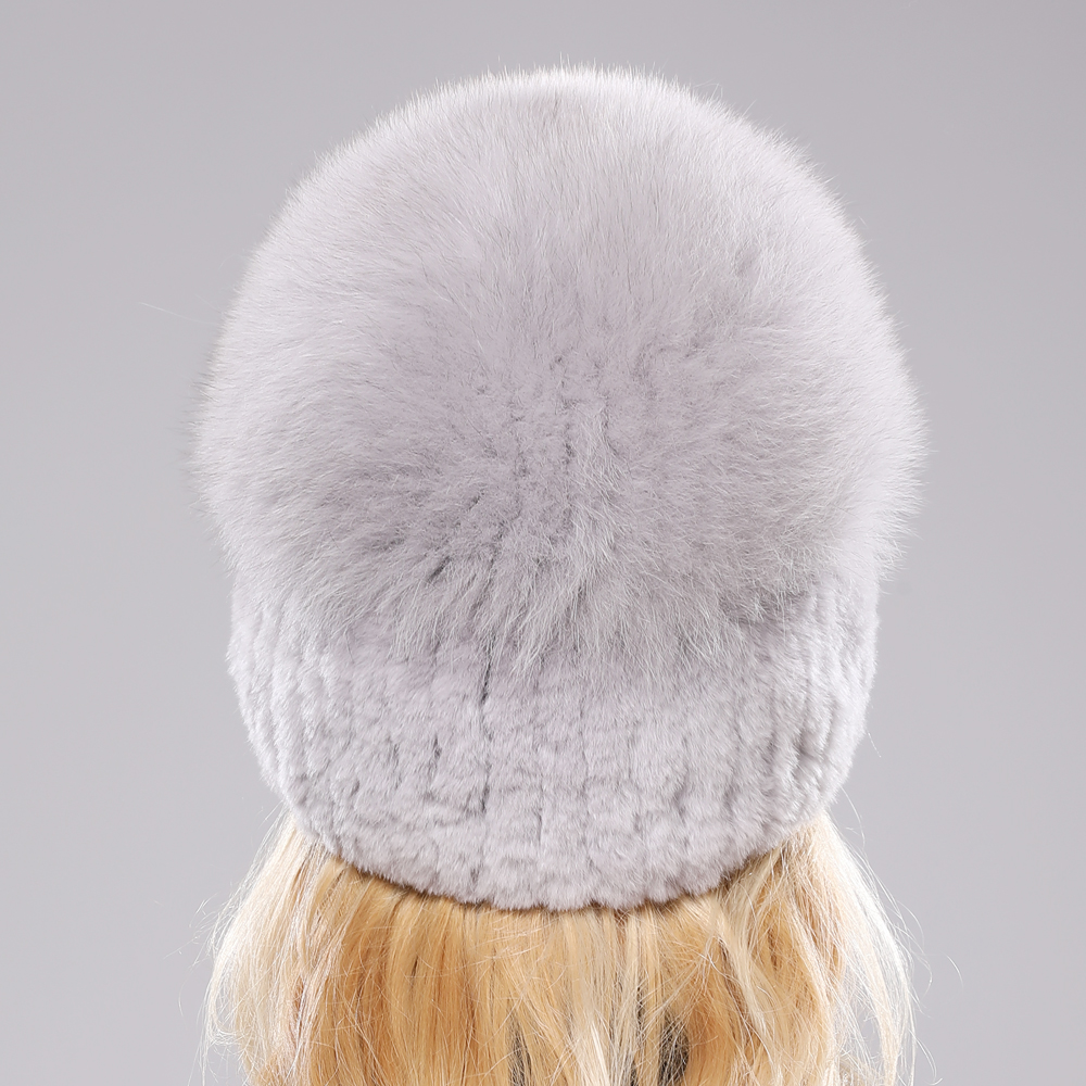 

New Women Winter Luxury Real Rex Rabbit Fur Hat Knitted Rex Rabbit Fur Hat Top Natural Fur Cap Genuine Beanies Hatg, Dark blue