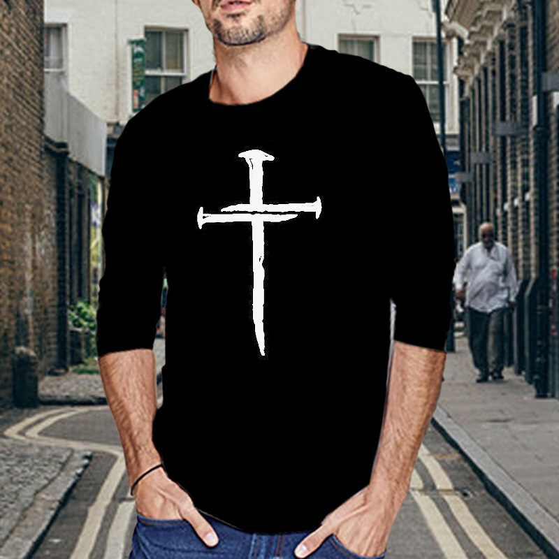 

long sve t-shirt men's autumn winter new printed brand pure cotton pullover round neck casual t-shirt, White;black