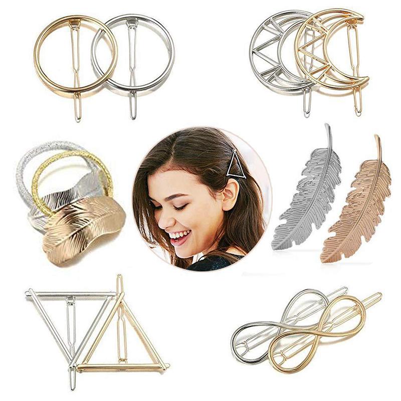 

Hair Clips & Barrettes Fashion Woman Triangle Clip Pin Metal Geometric Alloy Moon Hairgrip Barrette Girls Headwear Jewelry Accessories, Golden;silver