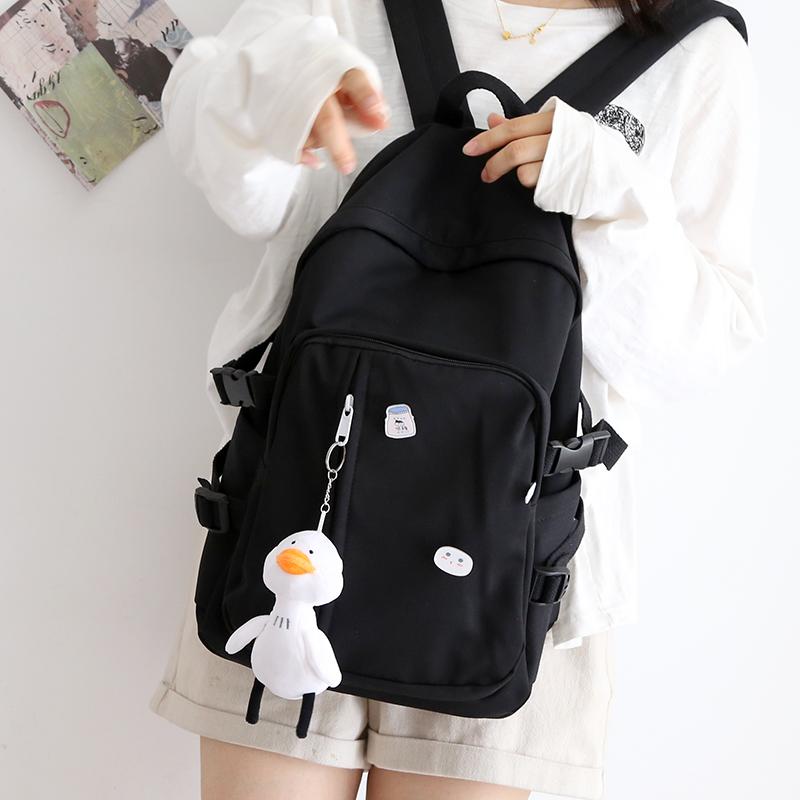 

Backpack Cute Women's Female Harajuku Small Fresh School Bags For Teenage Girls High Student Woman Korean 2021, Black with toy