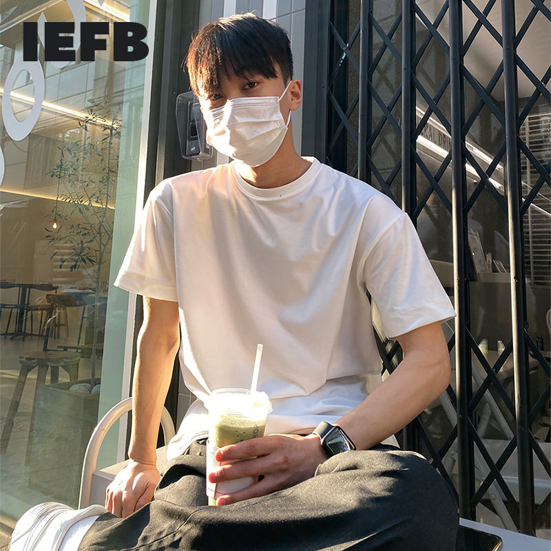 

IEFB Summer Korean Style Loose White T-shirts For Men Solid Color Basic Short Sleeve Causal Loose Tee Tops 9Y7340 210524, Black