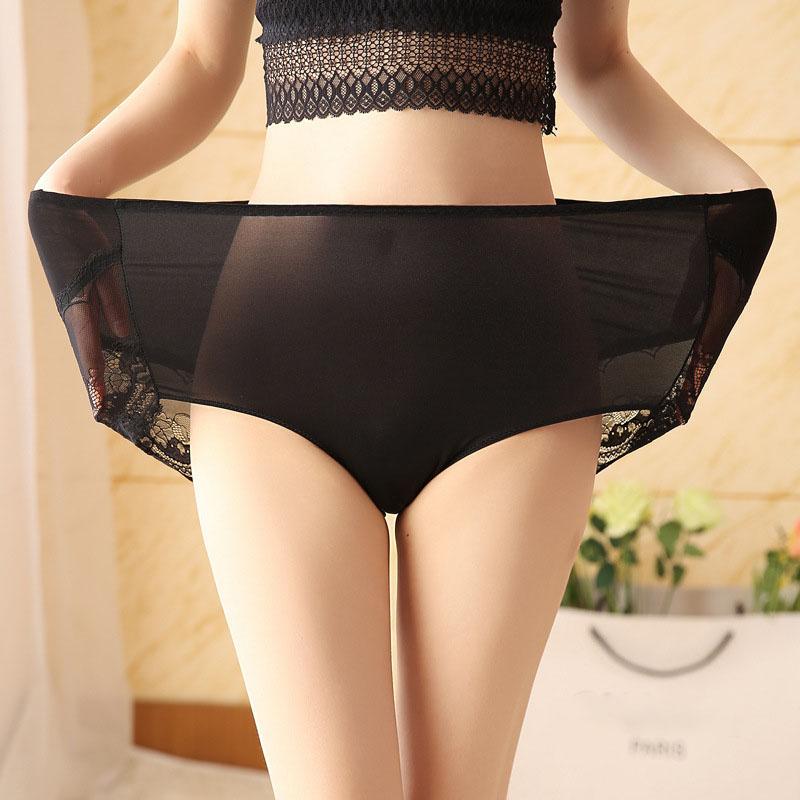 

Women's Panties 165KG -6XL Plus Size Women Underwear High Waist Large Sexy Lace Briefs Female Underpants Lingerie, A black