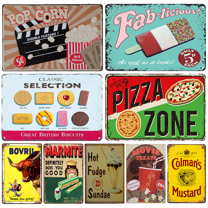 

Pizza Zone Metal Plate Plaques Vintage Kitchen Room Decoration Tin Sign Retro Cake Shop Home Wall Stickers Restaurant Decor