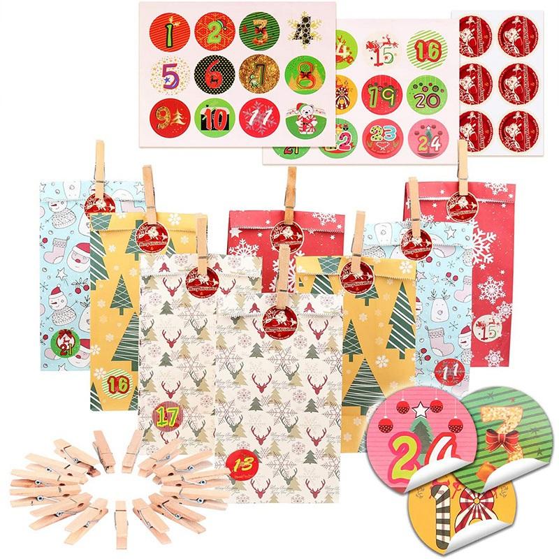 

Gift Wrap Christmas Advent Calendar Paper Bag Decorations Xmas Hanging Ornaments Home Decor Happy Year 2021 Children