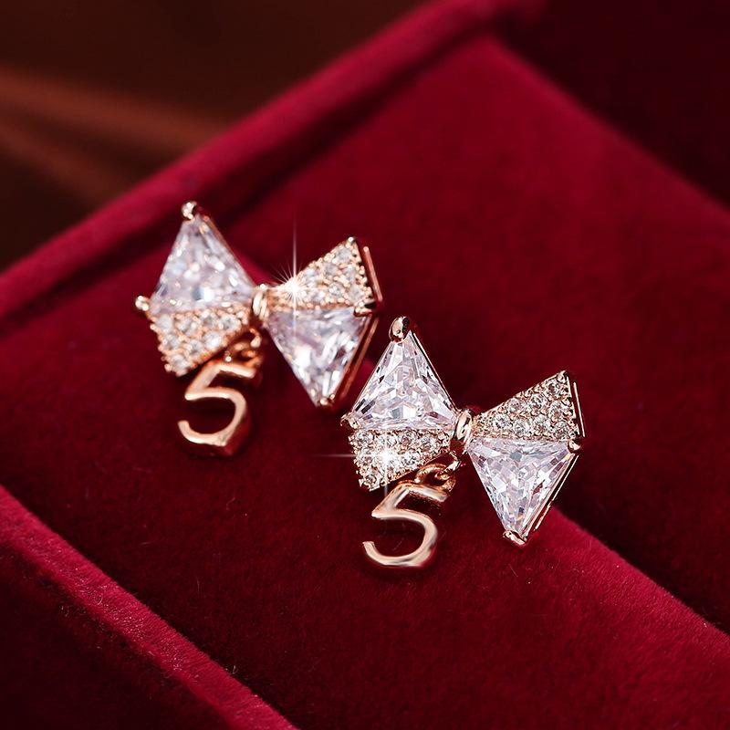 

Stud Micro Inlaid Zircon Earrings Bow Fashion Versatile Jewelry, Golden;silver