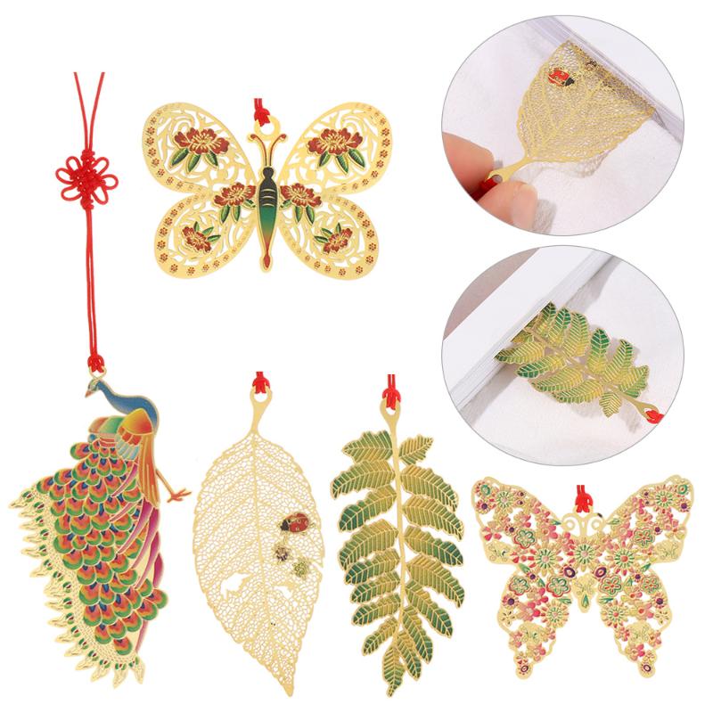 

Bookmark 1PC Chinese Knot Vintage Page Separator Book Markers Hollow Metal Bookmarks Leaf Butterfly Peacock Office School Supplies