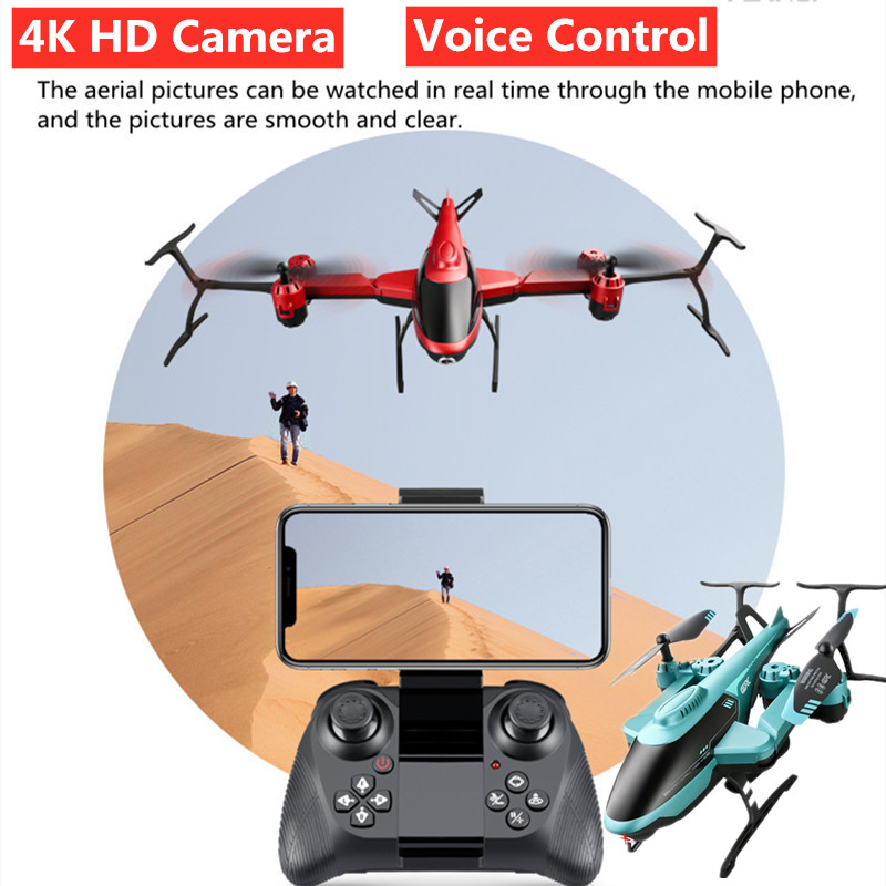 

Professional 4K HD Camera WIFI FPV RC Helicopter Voice APP Control 3D Flip Rotation RC Aircraft Trajectory Flight Quadcopter Toy, No camera blue