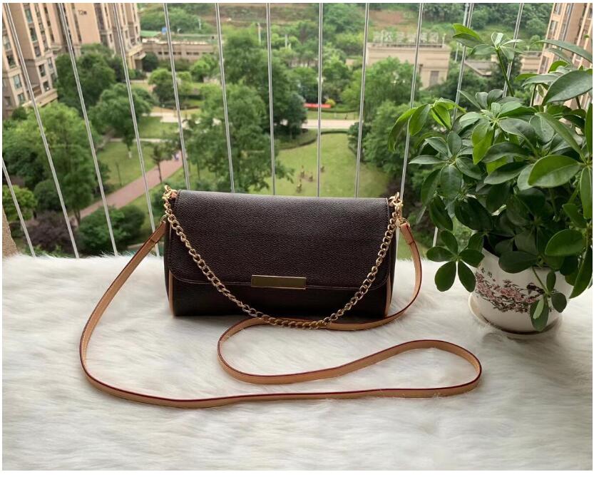 

Genuine Leather Favorite Women Bag Two Chain Luxury Designers Handbag Crossbody Shoulder Bags Ladies Clutch Purse, Brown