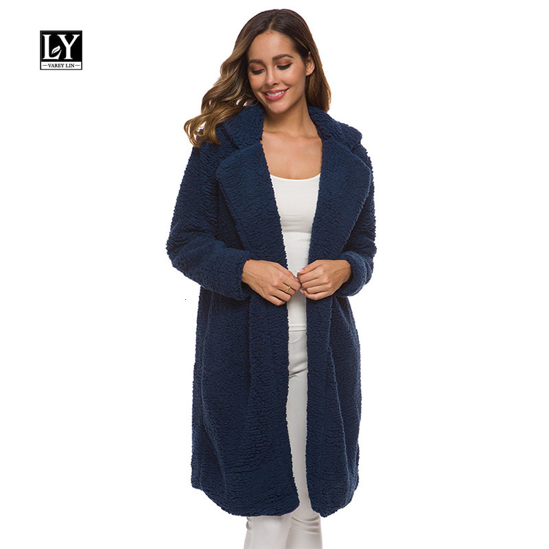 

down Autumn Winter Lamb Wool Overcoats Women Long Sleeve Tailored Collar Solid Coats Loose Soft Outerwear, Black