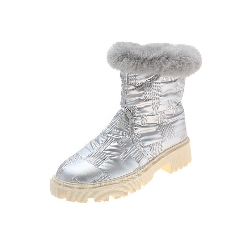 

Boots 2021 Winter Women's Fashion Waterproof Snow With Warm Plush Silver Footwear Mid-heel Platform Woman Shoe, Beige