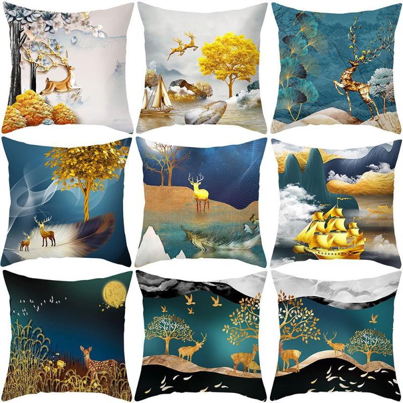 

Cushion/Decorative Pillow 2022 Selling Nordic Landscape Cover Peach Skin Velvet Printed Home Cushion, Tpr432-3