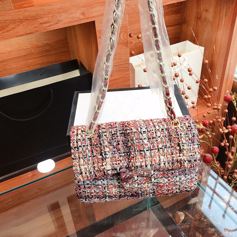 

Top Fashion Tweed Bags Classic Double Flap Chains Crossbody Shoulder Large Capacity Two-tone Famous Designer High Quality Outdoor Sacoche Purse Clutch Handbags 26C, Green