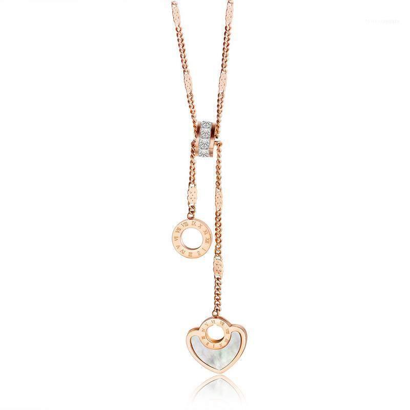 

Chains Hemiston European Classic Copper-plated Rose Gold Necklace Heart-shaped Baibei Roman Circle With Zircon1