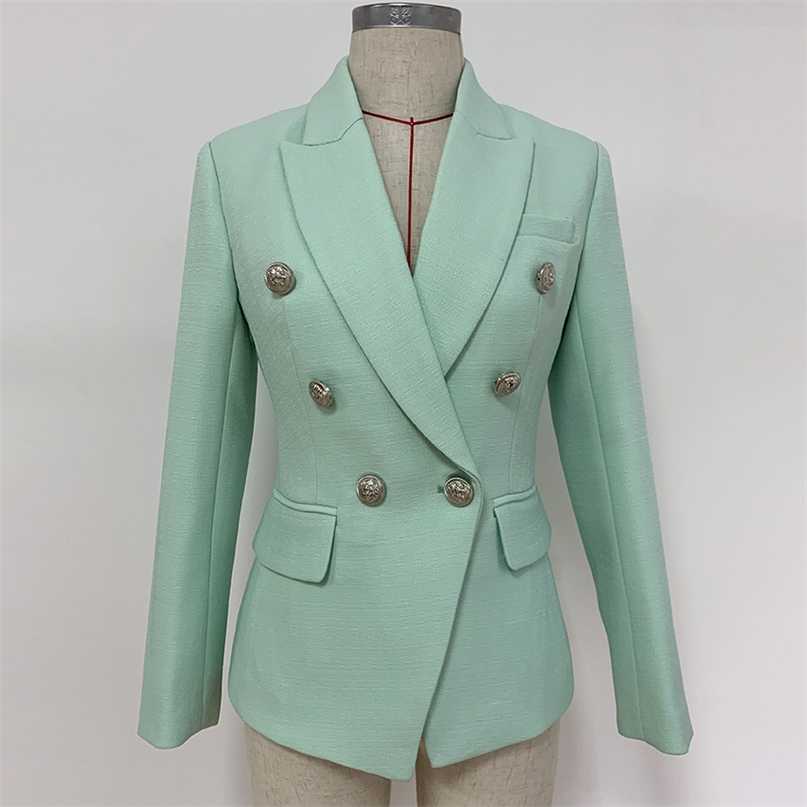 

HIGH QUALITY Fashion Designer Blazer Women's Classic Lion Buttons Double Breasted Jacket Mint Green 211019, Beige