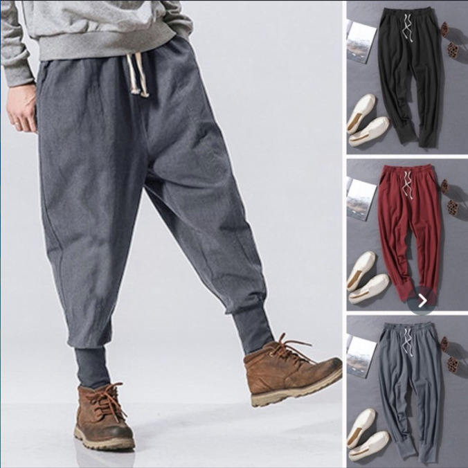 

Fashion Harajuku Men Solid Casual Harem Pants Mens Sweatpant Joggers Comfort Cotton Stretch Elastic Trousers Streetwear, Black