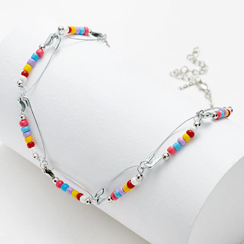 

Chains Fashion Clavicle Chain Buckle String Colorful Necklace Rainbow Female Costume Jewelry For Women Around The Neck, Silver