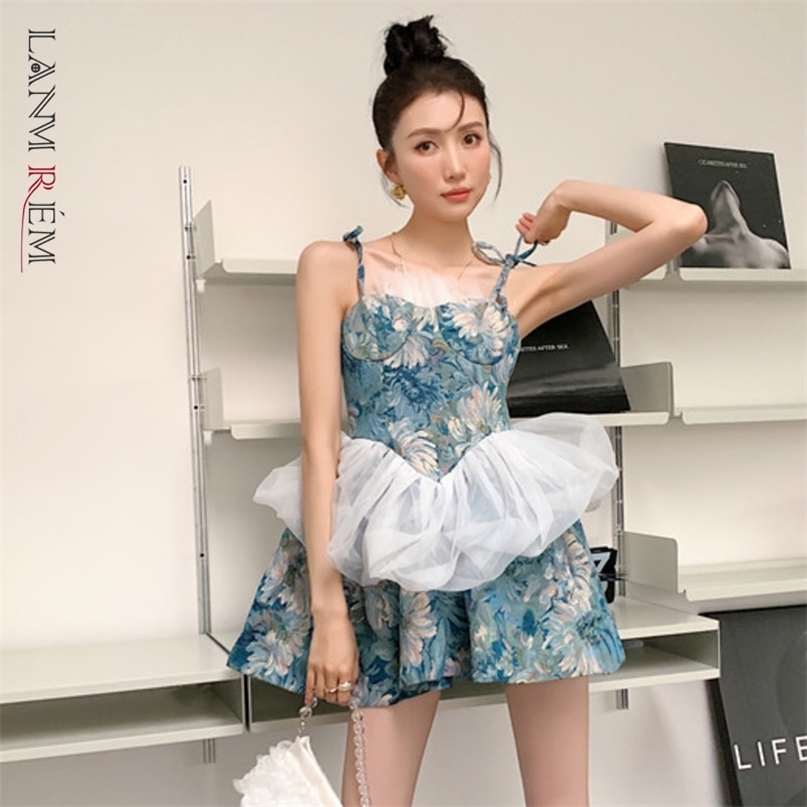 

Women Dress Printing Sleeveless High Waist Patchwork Temperament Cute Short Dresses Fit Fashion Summer 2H280 210526, Black