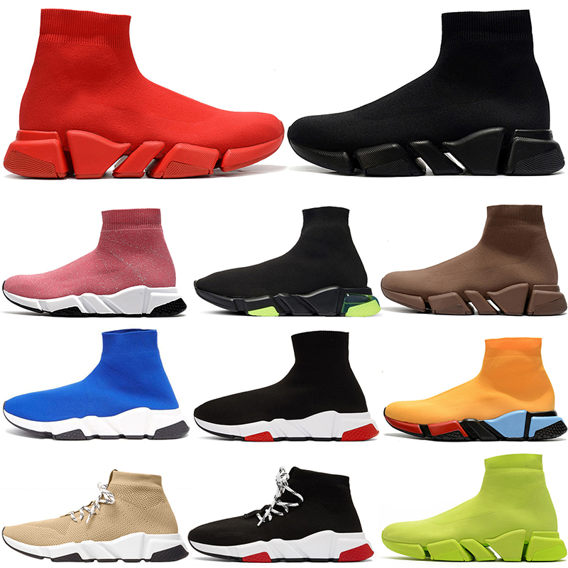 

2021 wholesale women men luxurys designers sock shoes flat plate-forme casual shoe tripler black white vintage sneakers socks boots designer off platform trainers, #b13 36-45 full red