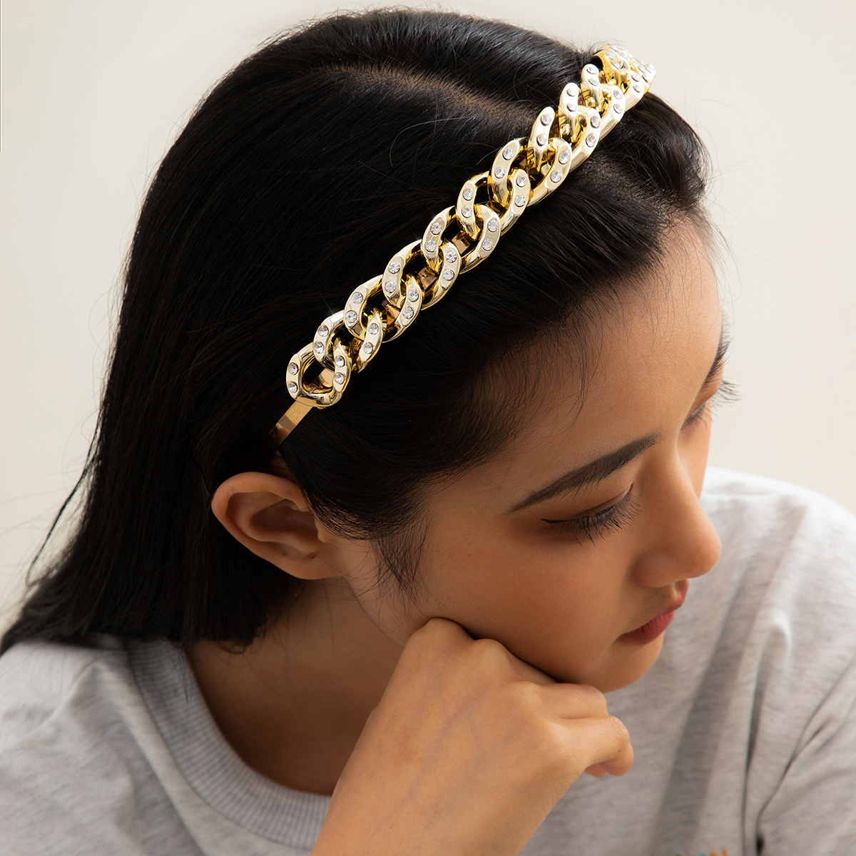 Headbands fashion retro wide-brimmed Cuban hair accessories woman punk style full of diamonds beam hairs design metal texture headband hairjewelr-image-674718317