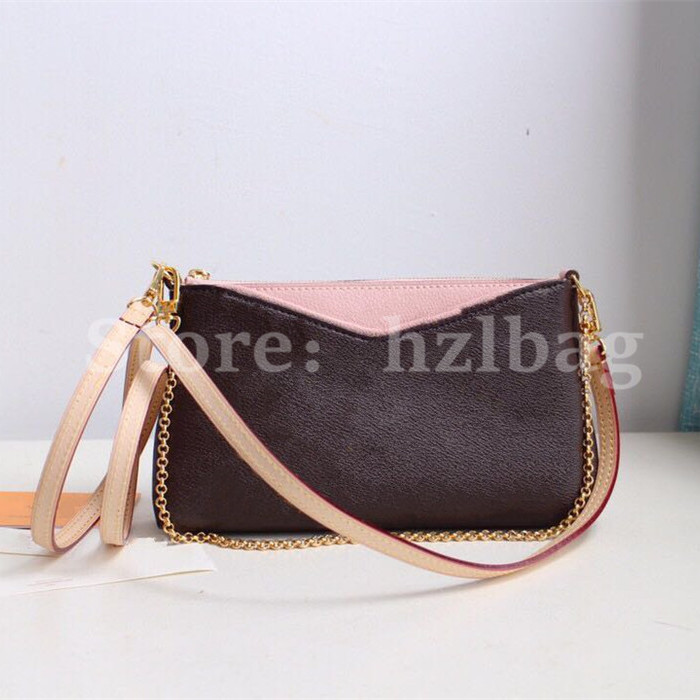 

Palls Cluth M41638 Monograms Canvas Bags Soft Grained Calf Leather Purse Wallet Brown Flower Chain Bag Women Designers, Color 04