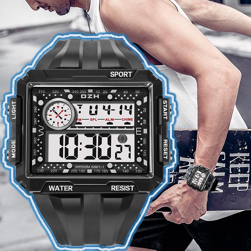 

Wristwatches Men Watches Square Waterproof Digital Sport Watch For Led Military Wristwatch Man Electronic Clock Reloj Hombre, 6861 gold 5bar