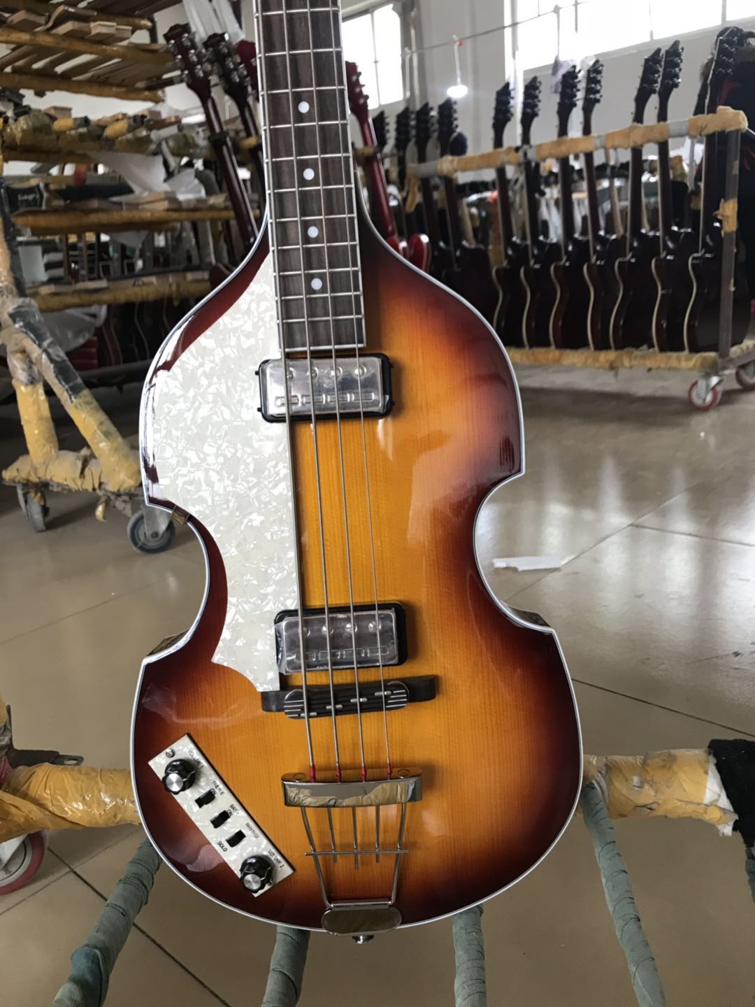 

Original Hardware Hofner Sunburst 4 Strings Violin Bass Electric Guitar Flame Maple Top & Back, 2 511B Staple Pickups, White Tuners, Pearl Pickguard