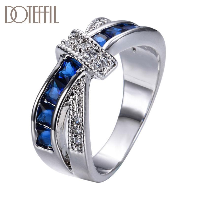 

Cluster Rings DOTEFFIL 925 Sterling Silver Zircon Blue/Red/Purple Six Colors Crystal Ring For Women Fashion Wedding Party Charm Jewelry, Golden;silver