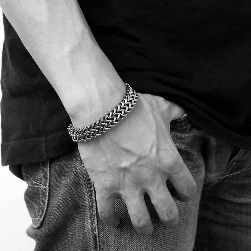 

5MM/10MM Biker Bracelet Wide and Heavy Punk Rock Men Titanium Stainless Steel Fashion Mesh Knight Bracelet Jewelry Gift for Him, Black