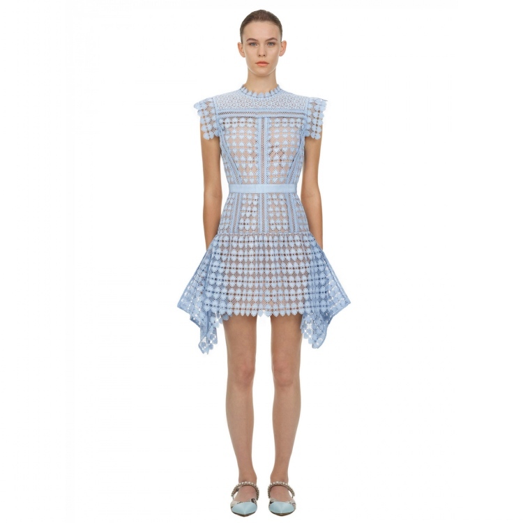 

Elegant Heart Shape Blue Hollow Out Lace Dress Women 2020 Summer Sleeveless Irregular Mini Dress Female, Black;gray