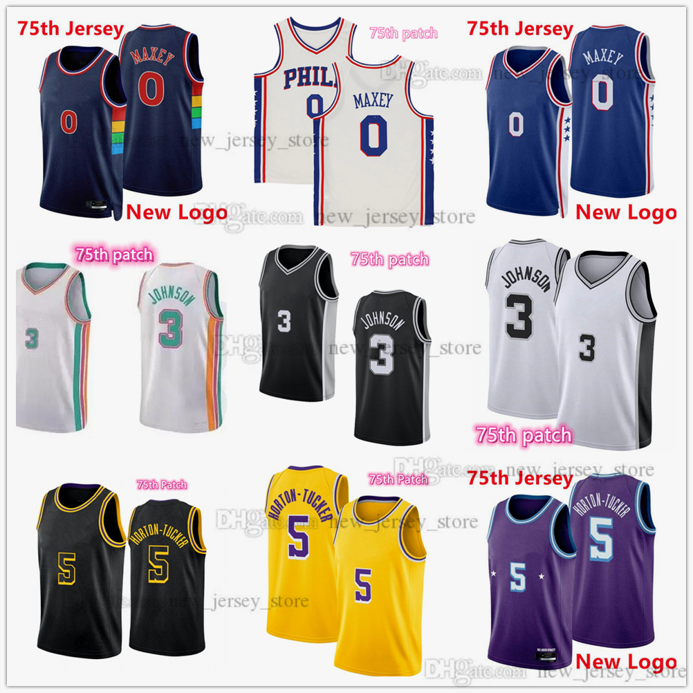 

2022 New City Diamond 75TH Basketball Jerseys Printed #5 Talen Horton-Tucker 0 Tyrese Maxey 3 Keldon Johnson Jersey Blue White Black Red, Printed diamond 75th