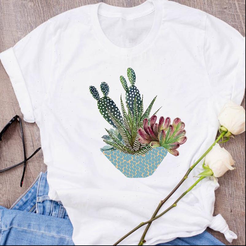 

graphic plant cactus fashion cute womens streetwear 90s clothes clothing tees print female t shirt, White