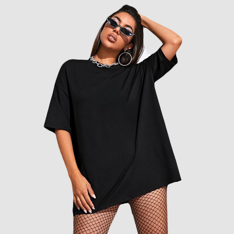 

PROPCM Oversize Tee Shirt Solid Color Basic T-shirts Women Casual Harajuku Summer long Tops Hipster White T-Shirt, Black