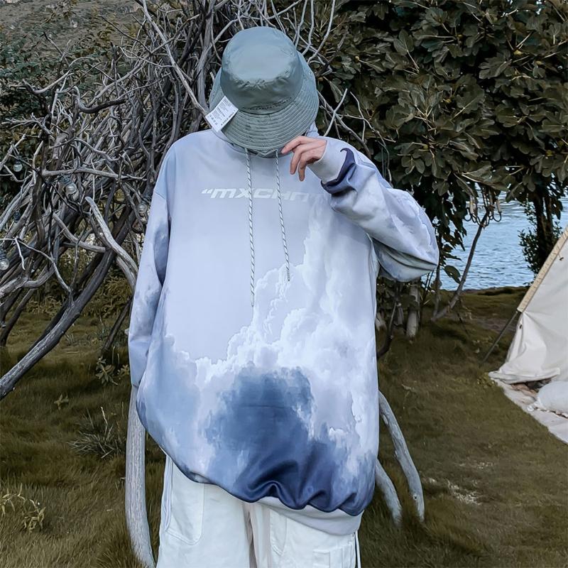 

Women Men Oversized Drawstring Hoodies Harajuku Tie-Dye Sky Print Sweatshirt Long Sleeve Hip Hop Pullover Tunic Tops2021 Women' & Sweatshir, As pic
