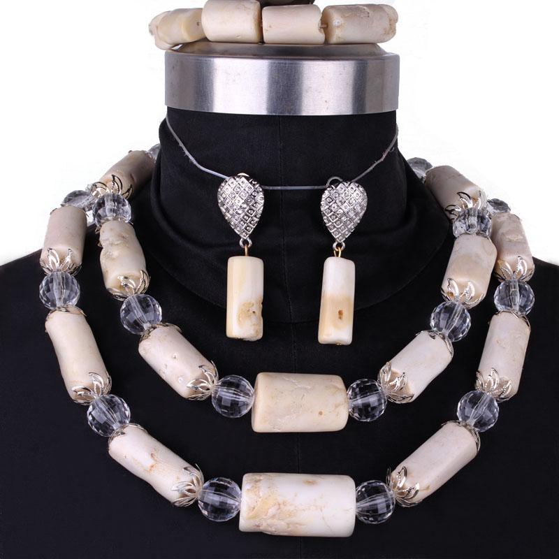 

Earrings & Necklace 4ujewelry Trendy White Coral Beads Jewellery African Bridal Jewelry Set Choker For Nigerian Women, Silver
