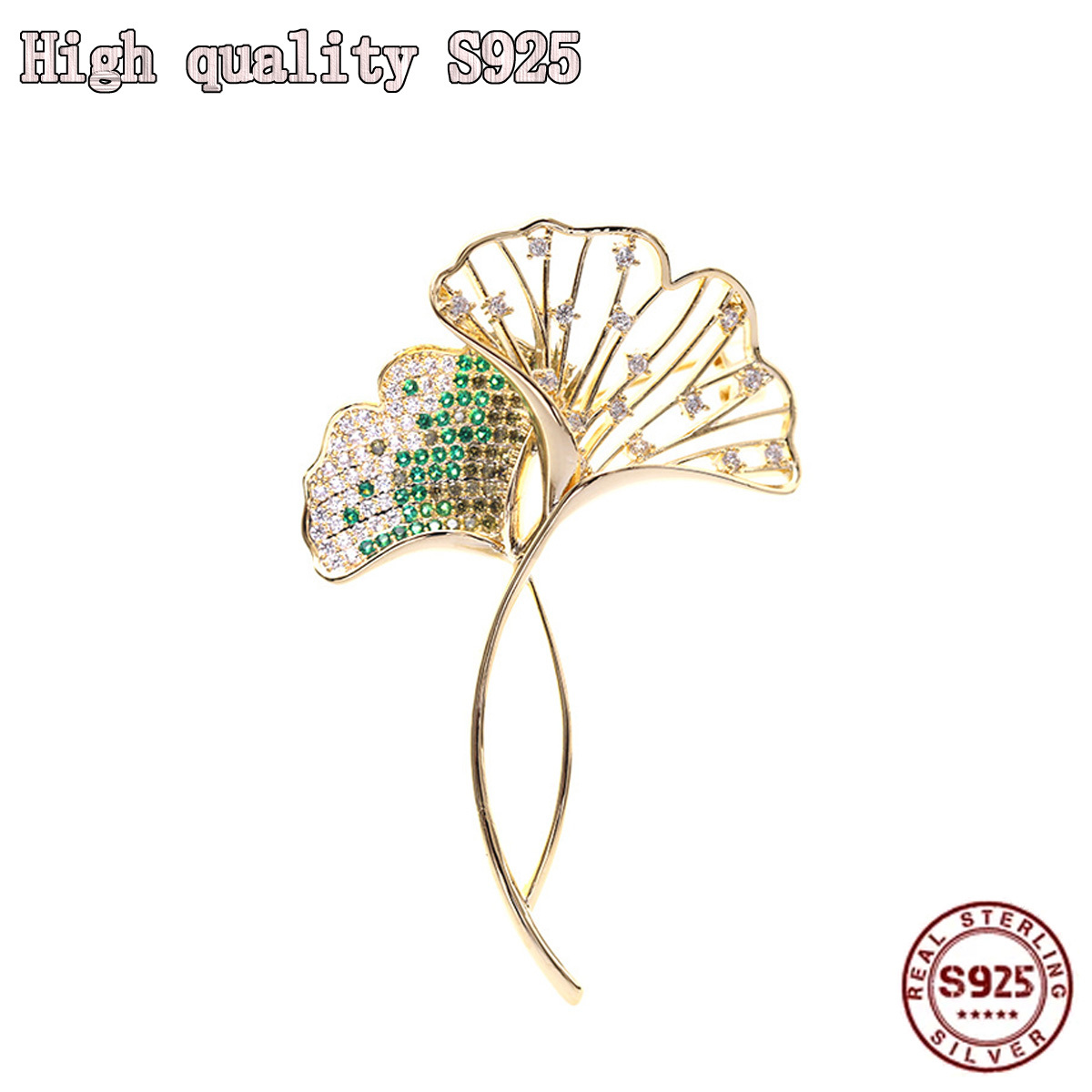 

2021 High Quality Ginkgo Leaf Exquisite Crystal Inlaid Brooch Attractive Female Pin Cardigan Coat Accessories