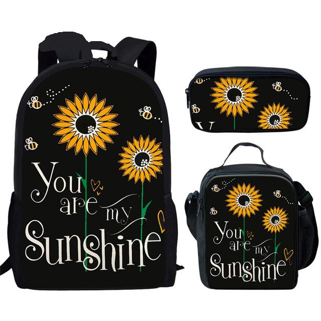 

School Bags Cartoon Sunflower Printing For Girls Kids Backpack Child Schoolbag Set Children Bookbag Student, He010561cgk