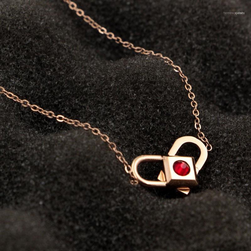 

Chains Stainless Steel Necklace For Women Man Lover's Rose Gold Color Female Style Red Crystal Jewelry Necklaces & Pendants Women1