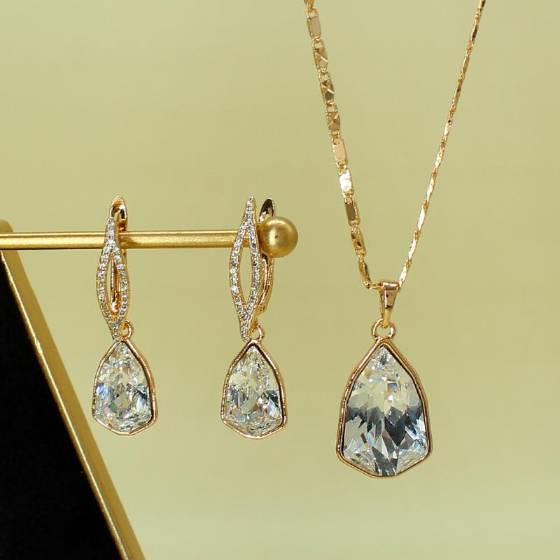 

Earrings & Necklace S Rose Gold Crystal Geomety Drop Sets For Women Wedding Bridal Trendy White Jewelry Set Wholesale, Silver