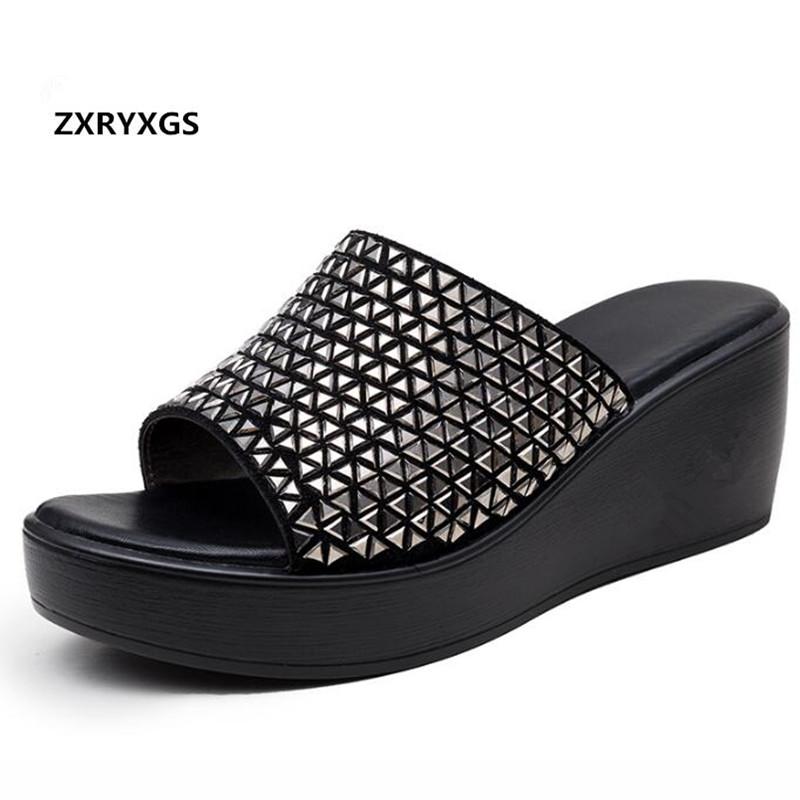 

Rhinestone Shoes Woman Summer Fashion Slippers Genuine Leather Sandals Platform Wedge Women High Heel, Black