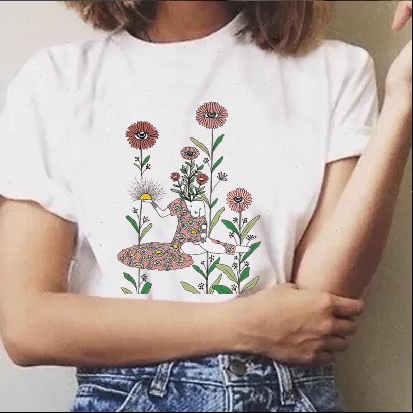 

harajuku summer women t shirt womens ins fashion cartoon flower printed vintage short sleeved casual s 2xl, White