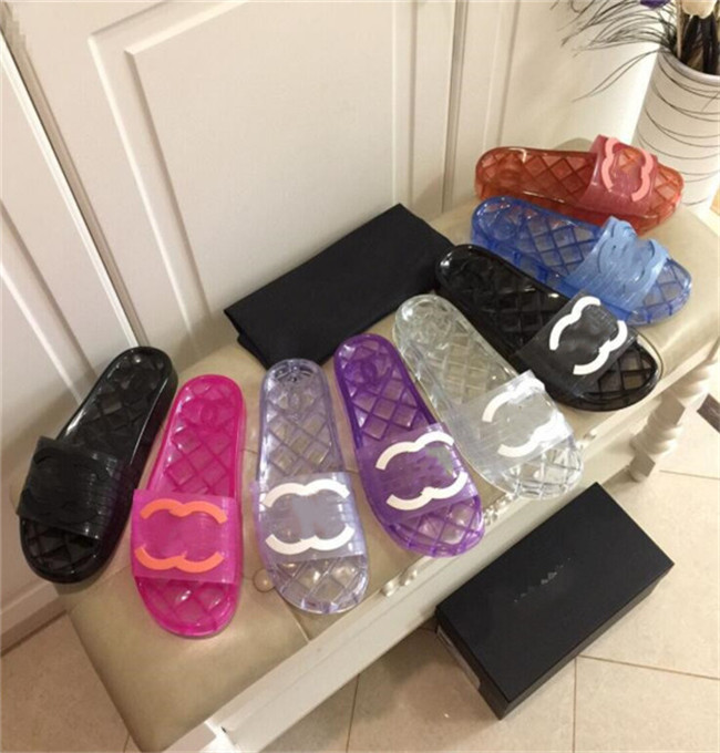 

2021 Women Designers Flat Slides Sandals bottom slippers platform Alphabet lady pvc Sandals slippers, Black