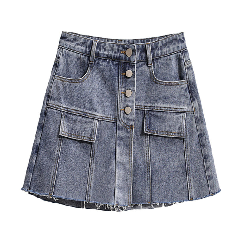 

EXCELLENT QUALITY est Jeans skirt female fat sister fake two wide-leg loose shorts summer pants fashion high-waiste 210521, Blue