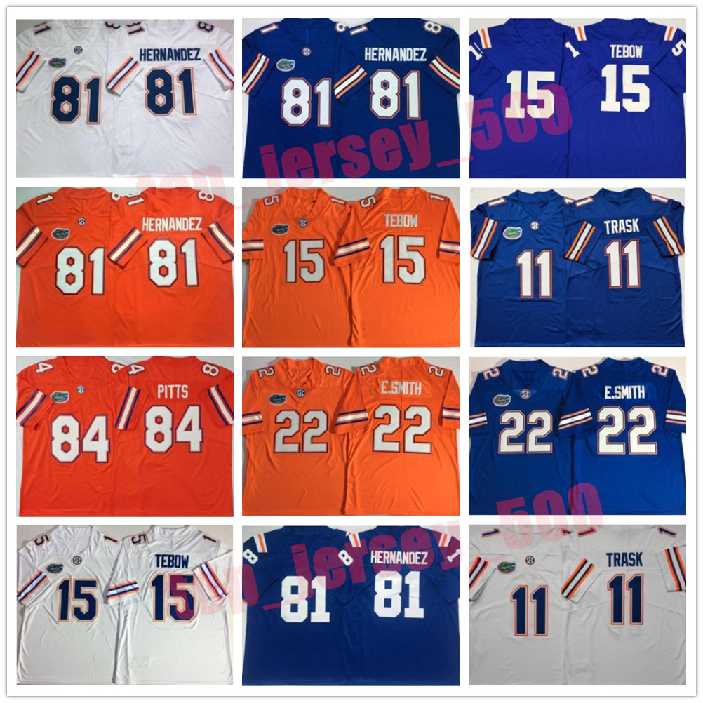 

Men Women Youth Florida Gators football stitched jersey 11 Kyle Trask 84 Pitts 15 Tim Tebow 22 Emmitt Smith-E.Smith 81 Aaron Hernandez blue, As shown in illustration