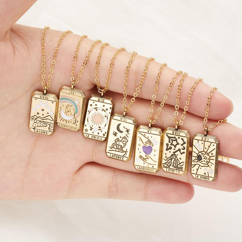 Chains Gothic Tarot Card Pendant Necklace For Women Creative Stainless Steel Amulet Moon Sun World Love Power Jewelry Gifts-image-720913953