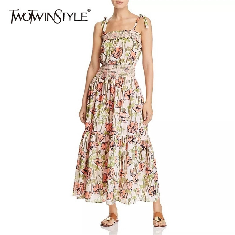 

Summer Print Off Shoulder Dress For Women Sleeveless High Waist Slim Midi Dresses Female Fashion Clothes 210520, Orange