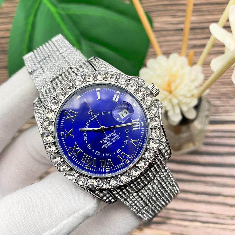 

2021 Luxury Reloj Rolxe brand watch submarine mens watches fashion Relogio dress full diamond designer wristwatches stainless steel strap qu, Slivery;brown