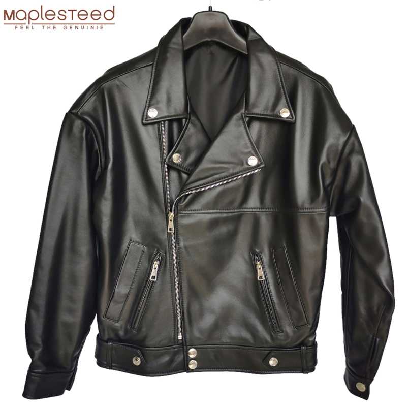 

Maplesteed Women Genuine Leather Jacket Soft 100% Natural Sheepskin Drop-Shoudler Loose OVERSIZE Bust 110-126cm M487 211110, Black color