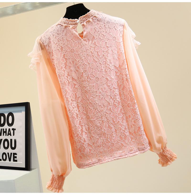 

Women's Blouses & Shirts Beaded Pleated Lace Shirt For Women 2021 Spring Clothing Korean Style Loose Slim Fit Chiffon Stitching Lantern Slee, Pink