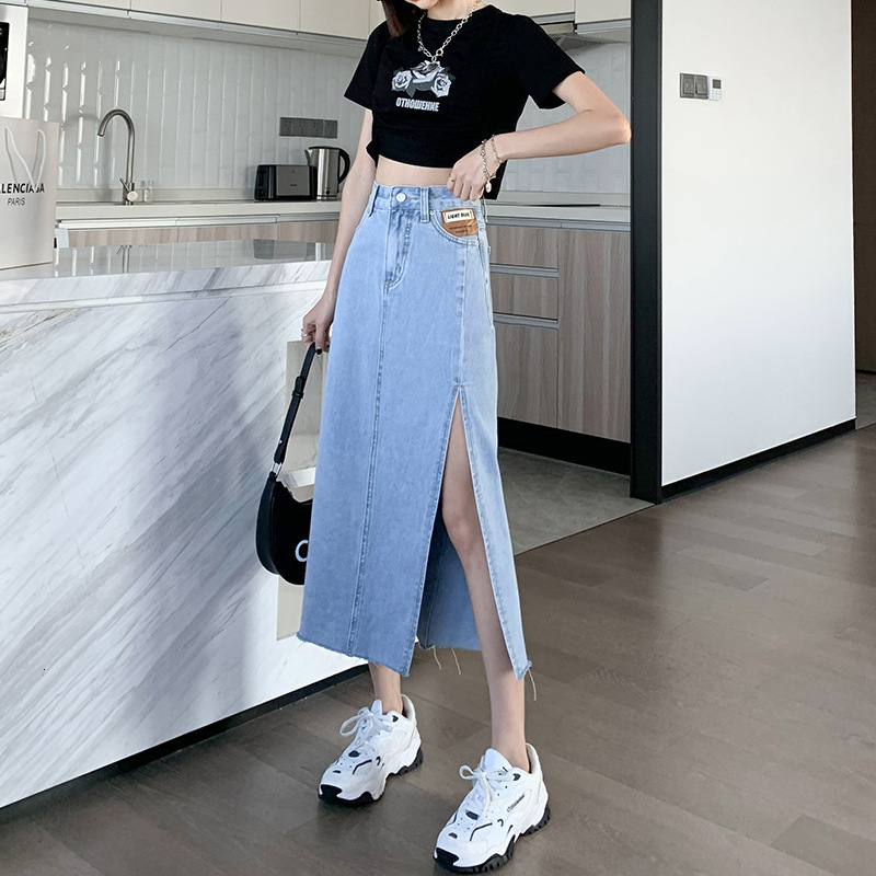 

Two Piece Dress spring and female summer solid retro high waist denim all-match skirt mid-length thin a-line feminine TIWF, 1# shoe box