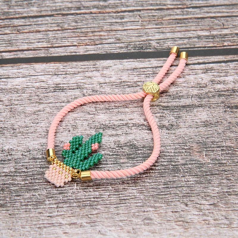 

Charm Bracelets Fashion Handmade Cactus Charms Seed Beads Rope Bracelet For Women Weave Braid Lucky Friends Jewelry Gift